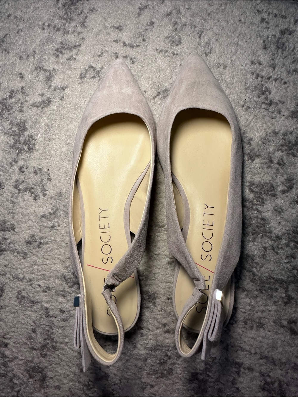 Sole Society Light Taupe Suede Pointed Slingback Flats